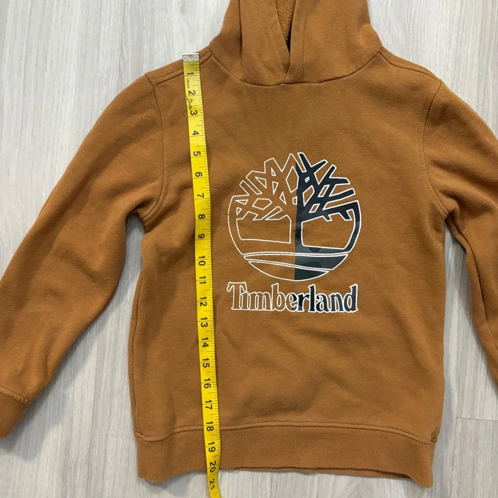 Timberland Hooded Sweatshirt Kids Brown Logo Pullover Boys Girls Size 10